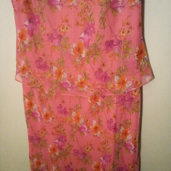 Miss Dorby Dress Women 12P 12 Petite Layered Short Sleeve Floral Pink - Picture 6 of 16